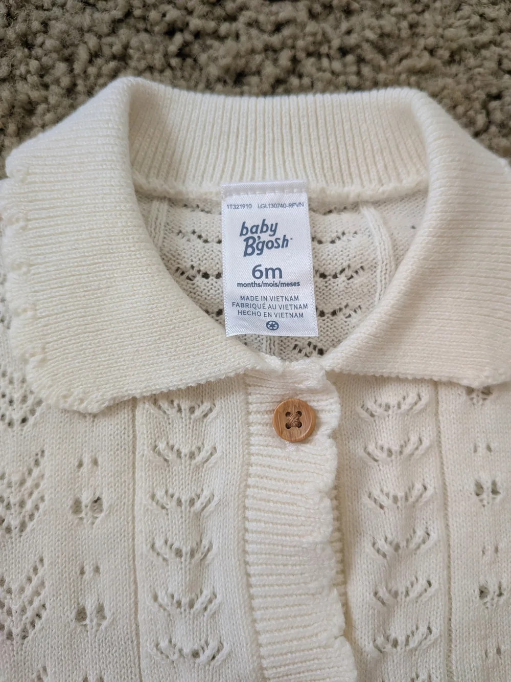 OshKosh B'gosh Cream Pointelle Knit Collared Cardigan